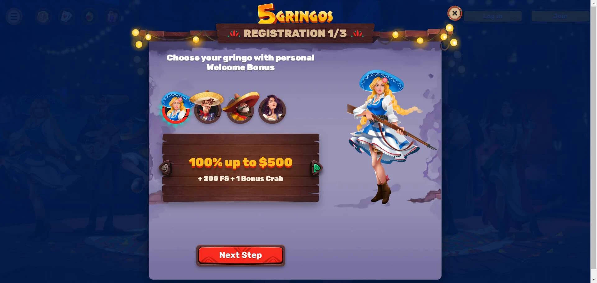 5Gringos registration screenshot