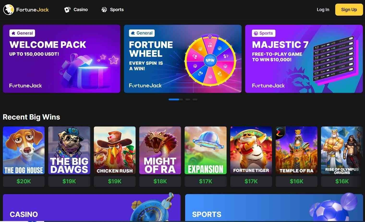FortuneJack Casino bonuses screenshot