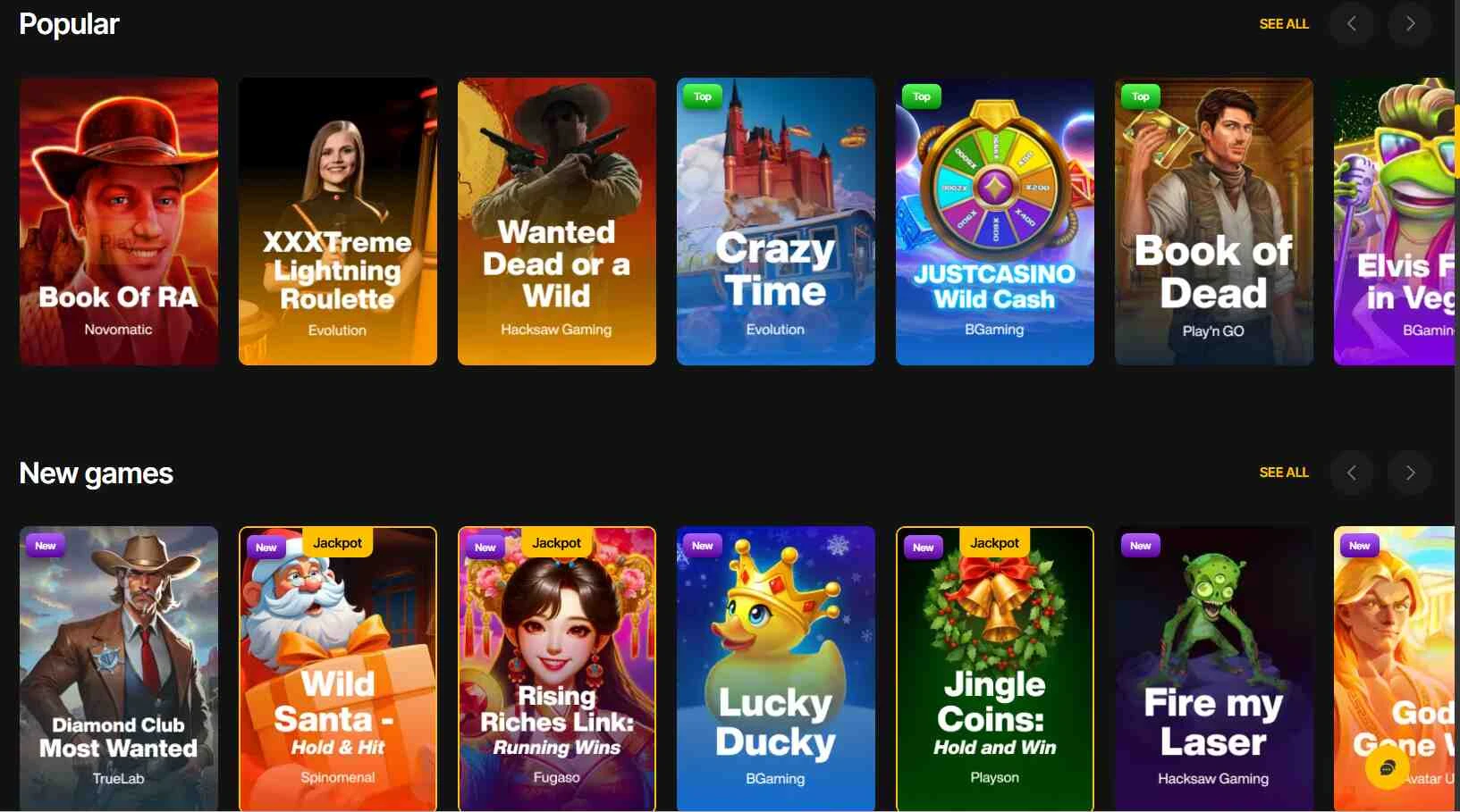 Just Casino games screenshot
