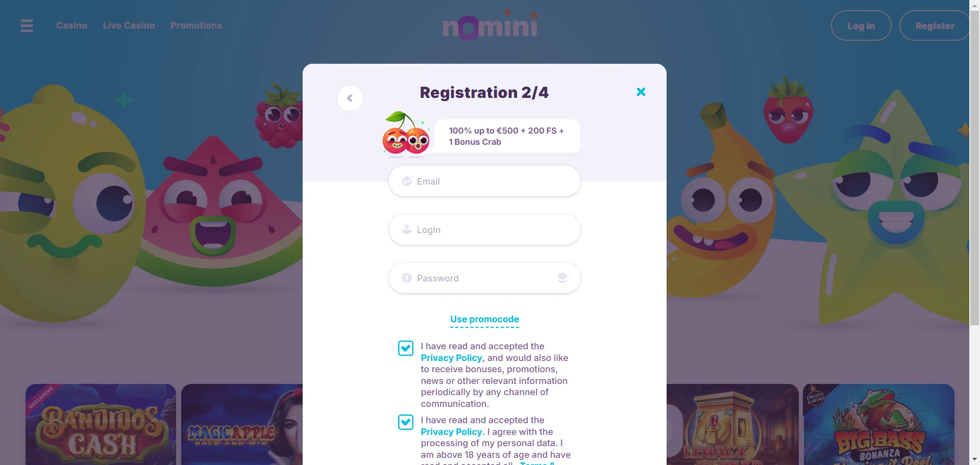 Nomini registration 2/4 screenshot