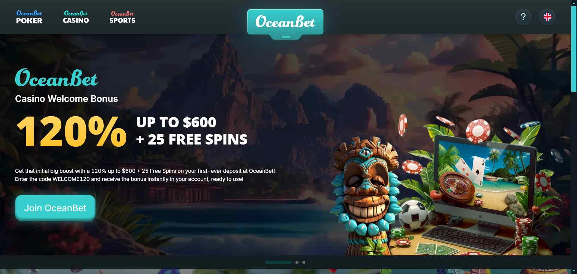 Oceanbet HP screenshot