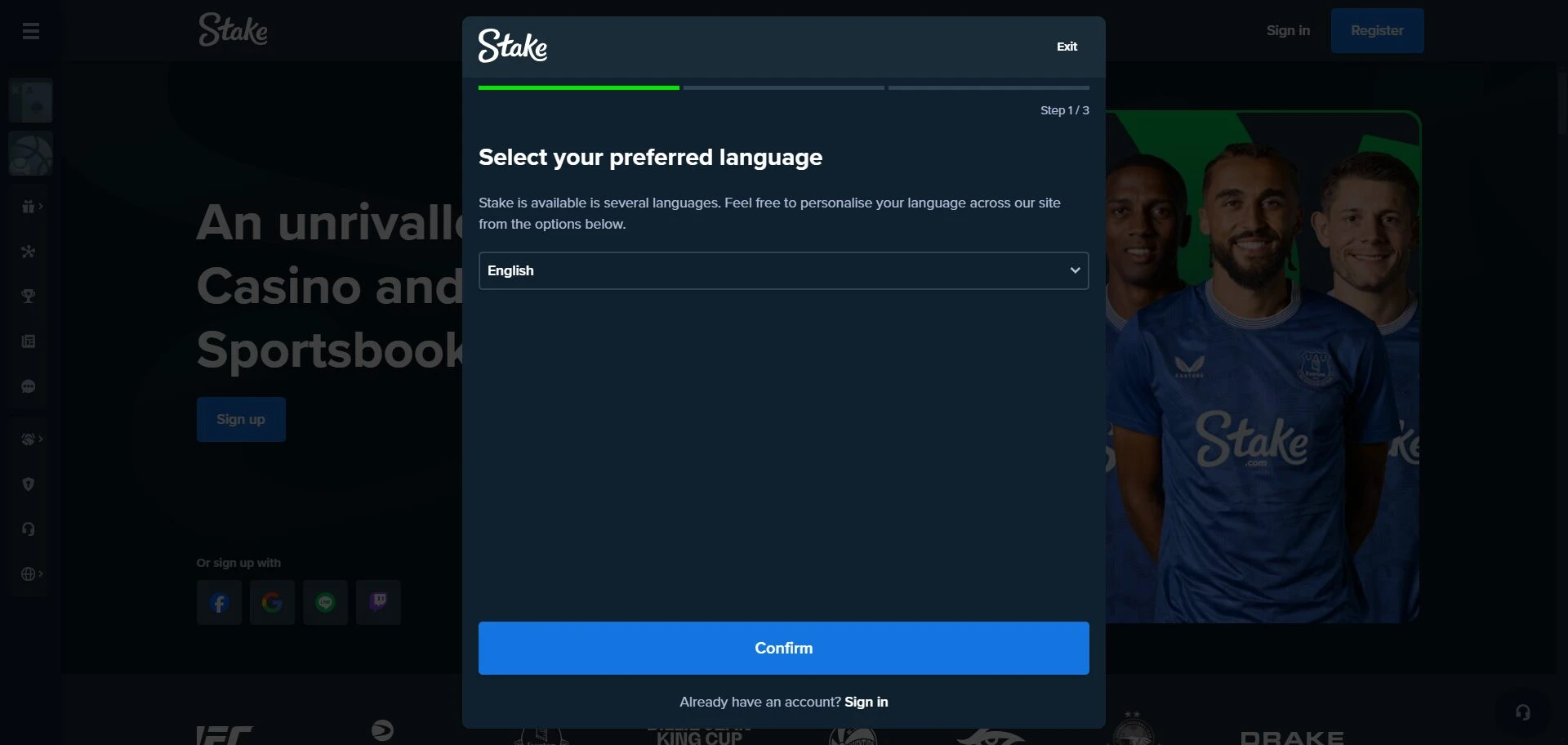 Stake Casino sign up 1 screenshot