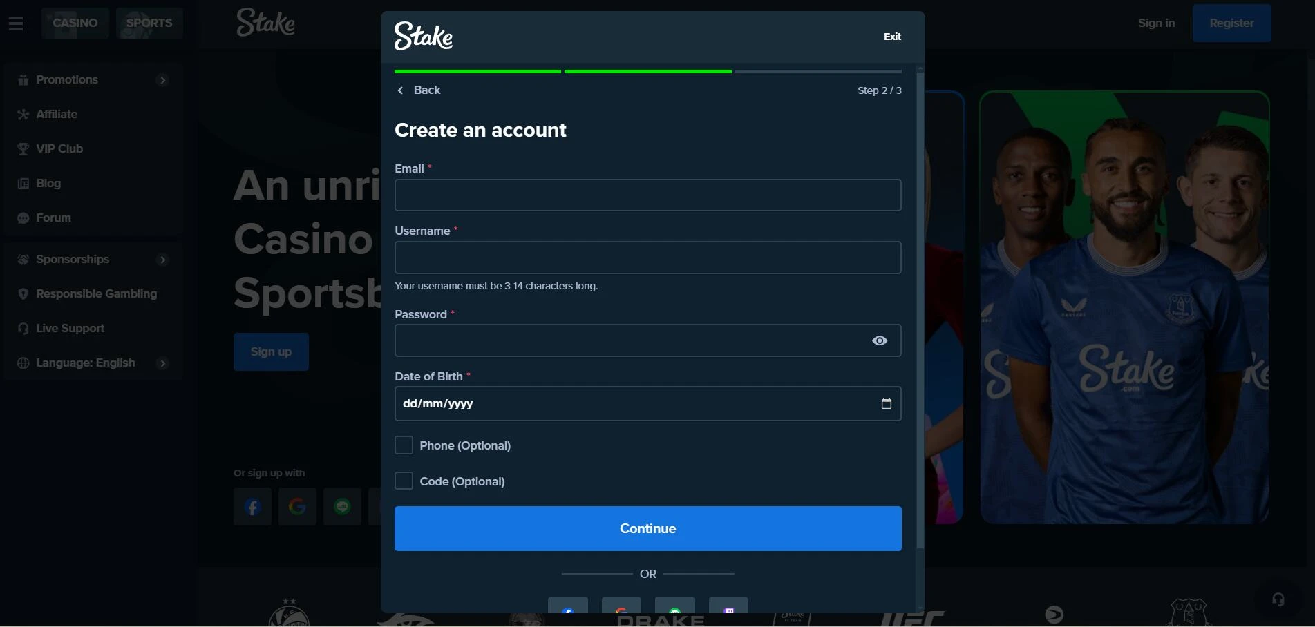 Stake Casino sign up 2 screenshot