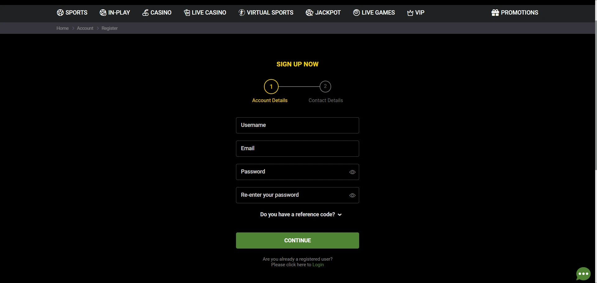 Sultanbet sign up screenshot
