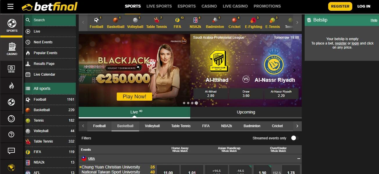 Betfinal homepage