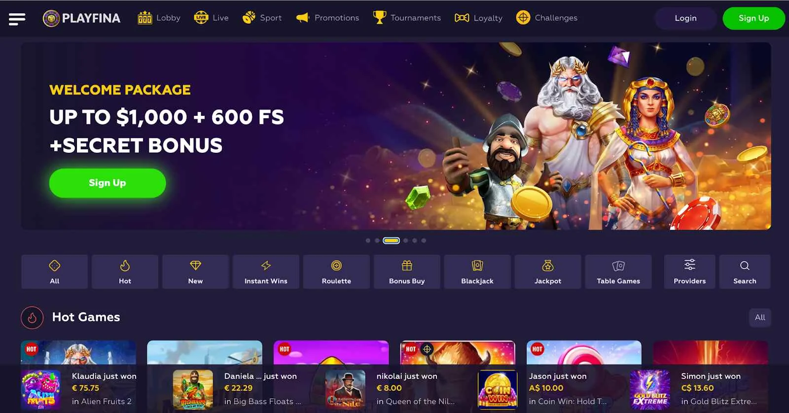 Playfina home screen