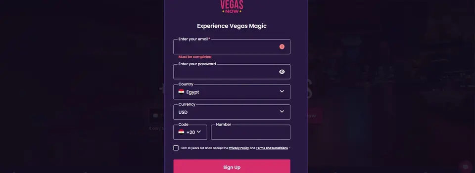 vegas now screenshot signup