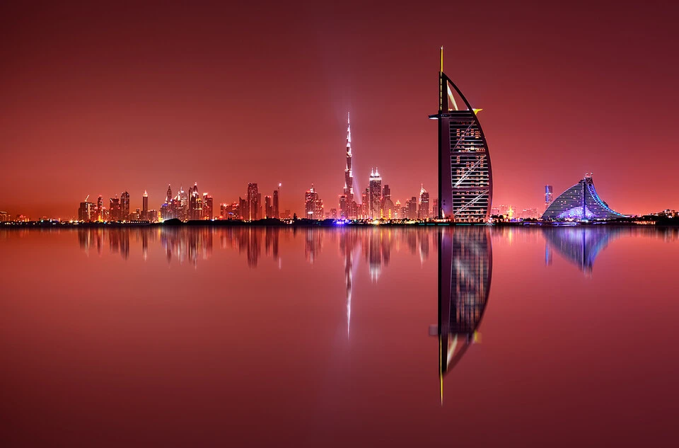 Dubai skyline reflection, Dubai, United Arab Emirates