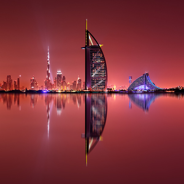 Dubai skyline reflection, Dubai, United Arab Emirates